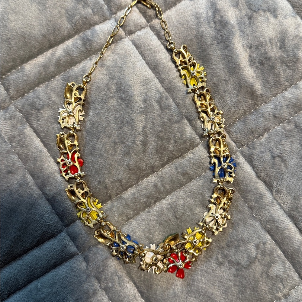 Floral Multicolor Enamel Necklace - Women Jewelry - Picture 2 of 6
